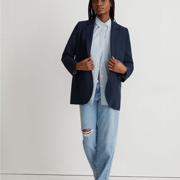 Madewell The Larsen Blazer in Drapeweave Navy Button Academia Jacket MP NWT - Picture 4 of 16